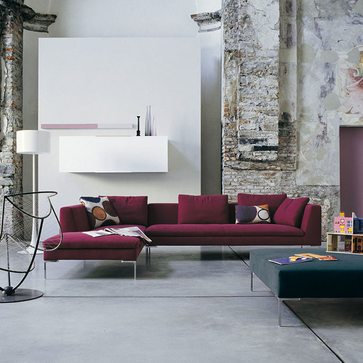 modern living room featuring b&b italia charles sectional sofa