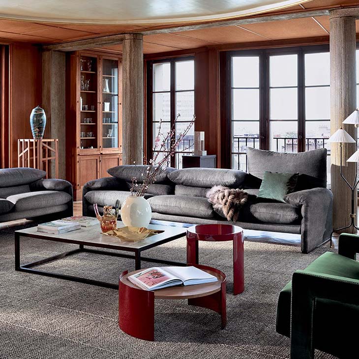 modern living room featuring cassina maralunga sofa