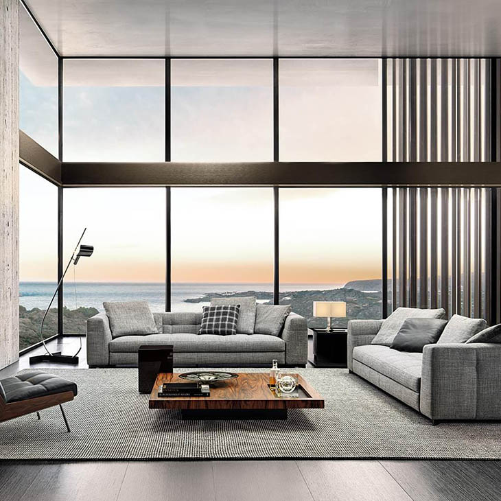 modern living room featuring two minotti blazer sofas