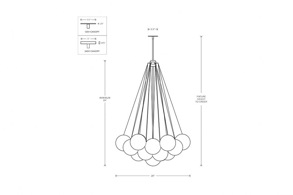 line drawing and dimensions for apparatus cloud 19 pendant