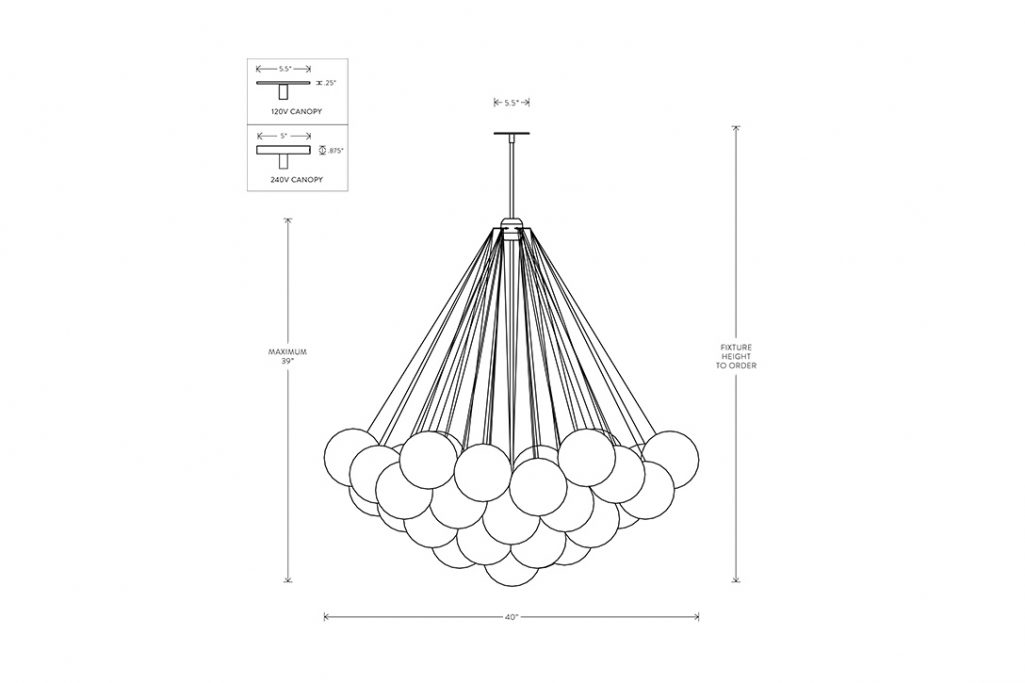 line drawing and dimensions for apparatus cloud 37 pendant