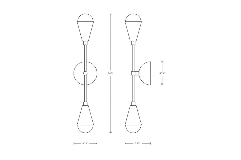 line drawing and dimensions for an apparatus dyad sconce