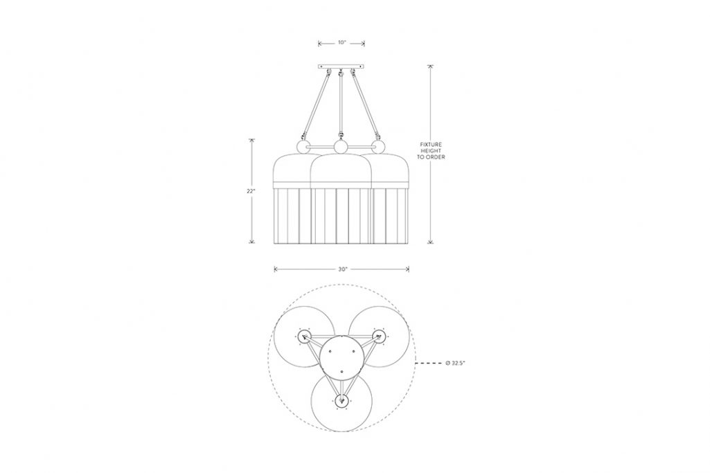 line drawing and dimensions for apparatus tassel 57 pendant light