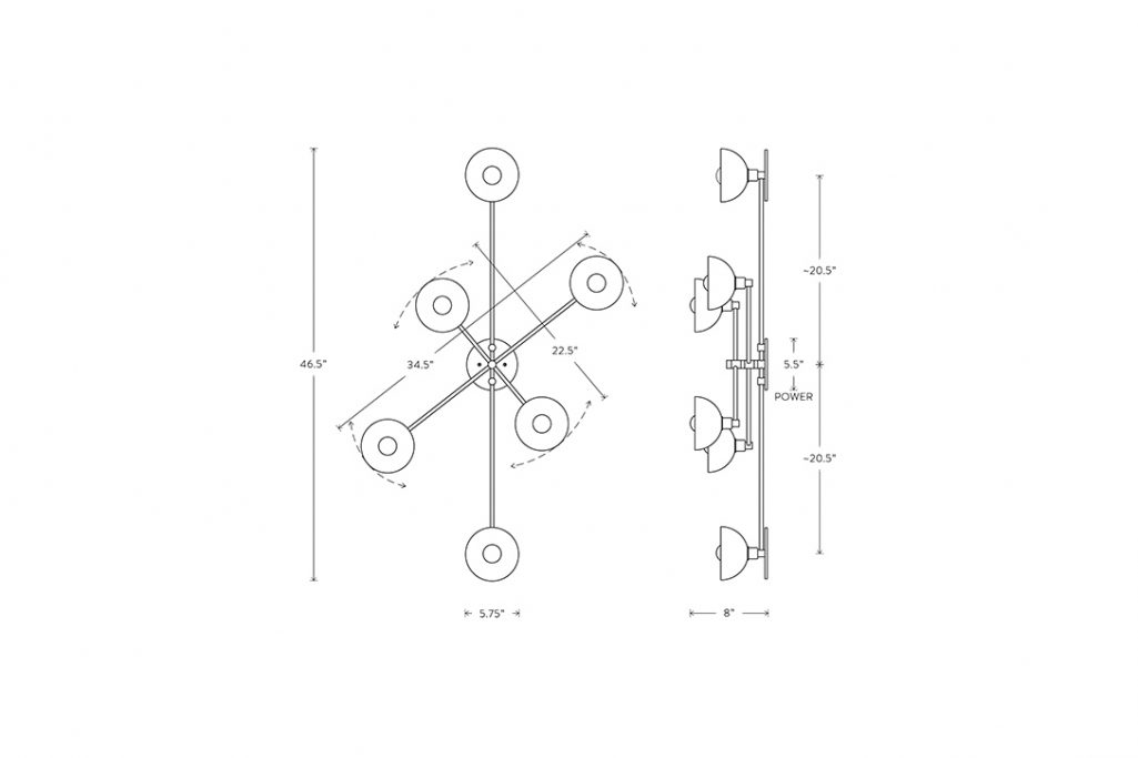 line drawing and dimensions for apparatus trapeze 6 surface mount light