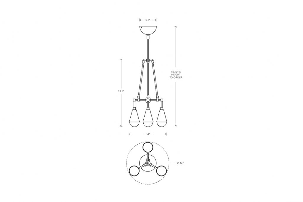 line drawing and dimensions for apparatus triad 3 pendant light