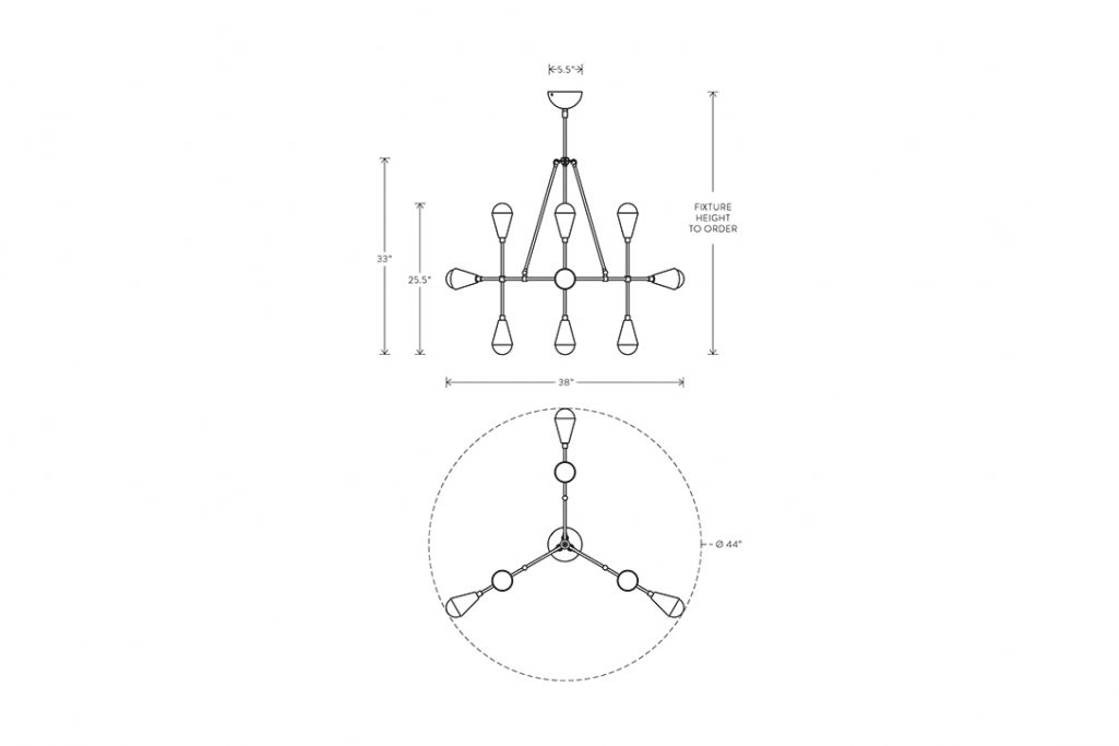 line drawing and dimensions for apparatus triad 9 pendant light