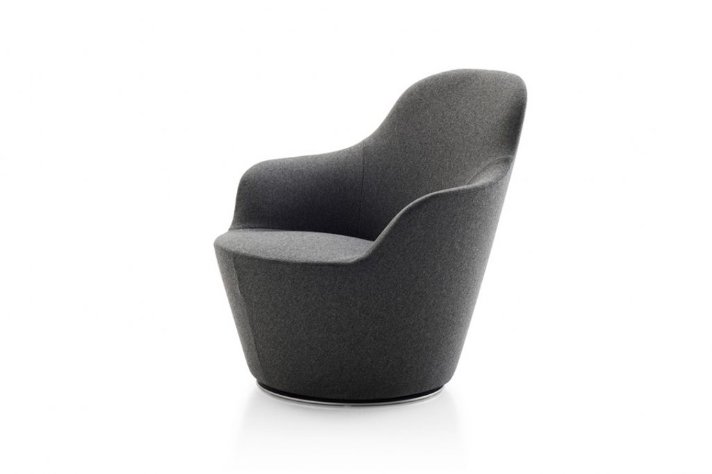 dark grey b&b italia harbor armchair on a white background