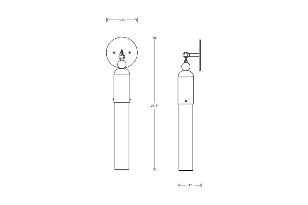 line drawing and dimensions of apparatus tassel 1 sconce