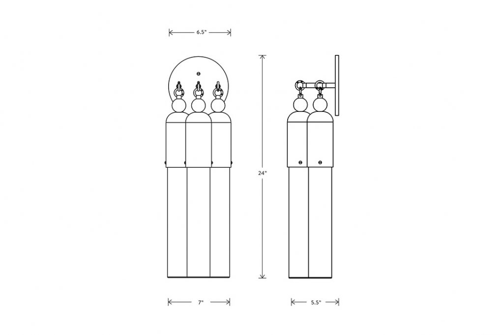 line drawing and dimensions of apparatus tassel 3 sconce