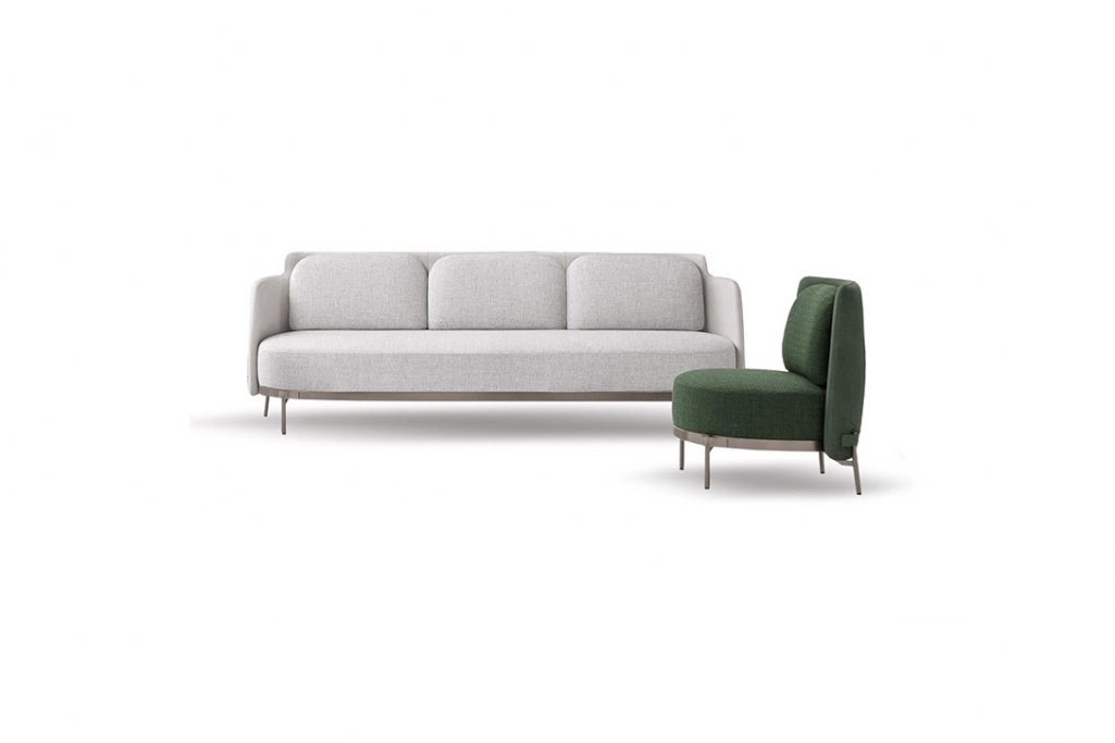 minotti tape sofa and armchair on a white background