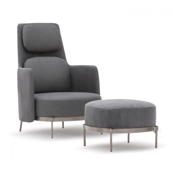 minotti tape bergère and ottoman on a white background
