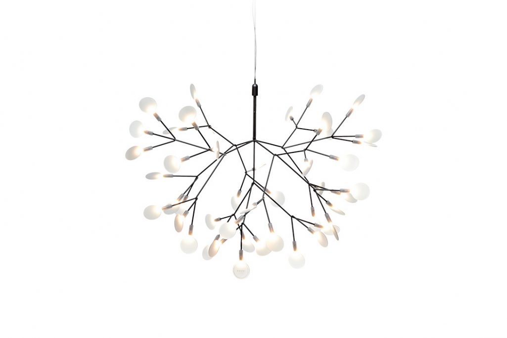 small moooi heracleum II suspended pendant light in nickel on a white background