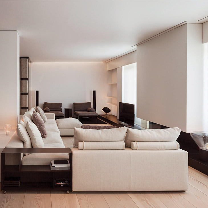 modern living room featuring a flexform groundpiece sofa