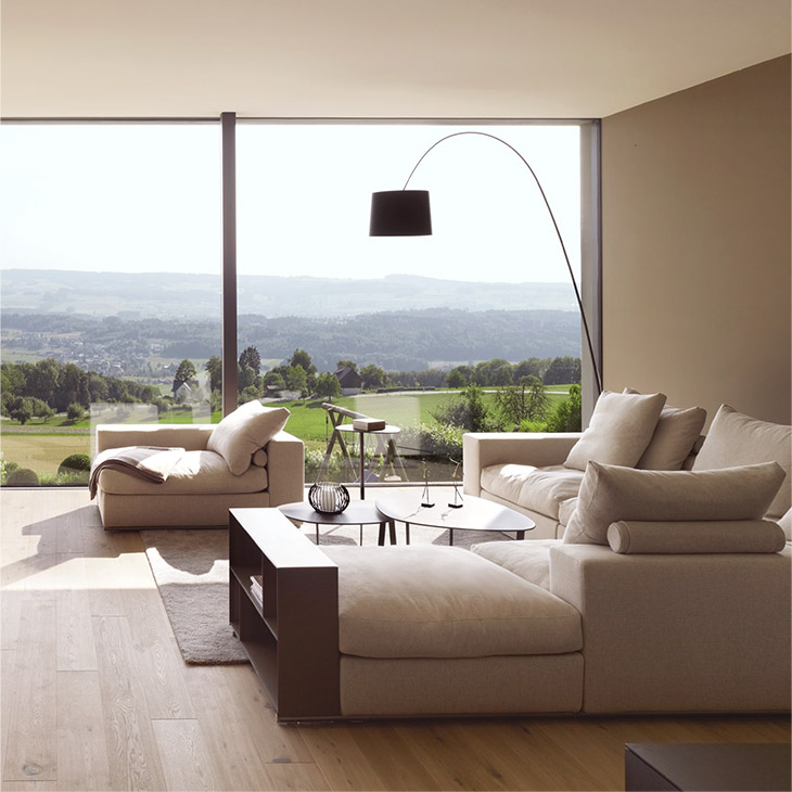 modern living room featuring a flexform groundpiece sofa