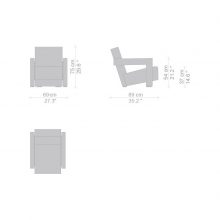 line drawing and dimensions for a cassina utrecht xl armchair