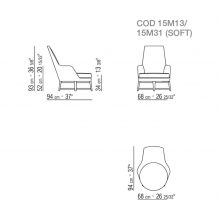 line drawing of a flexform guscioalto armchair wood base
