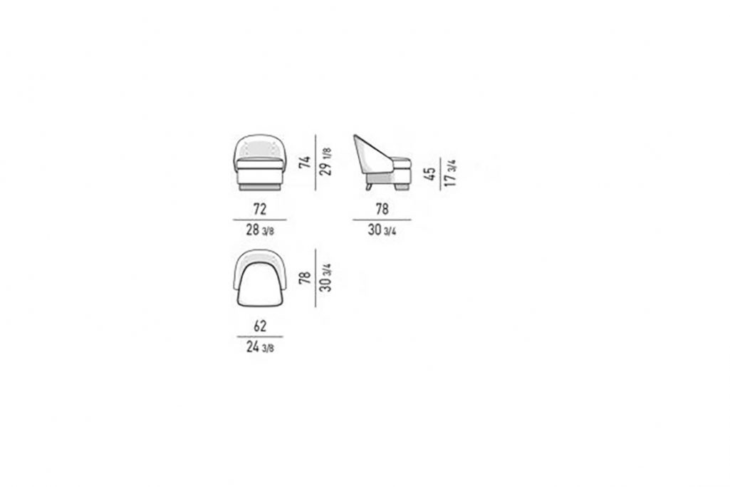 line drawing and dimensions for minotti lawson armchair