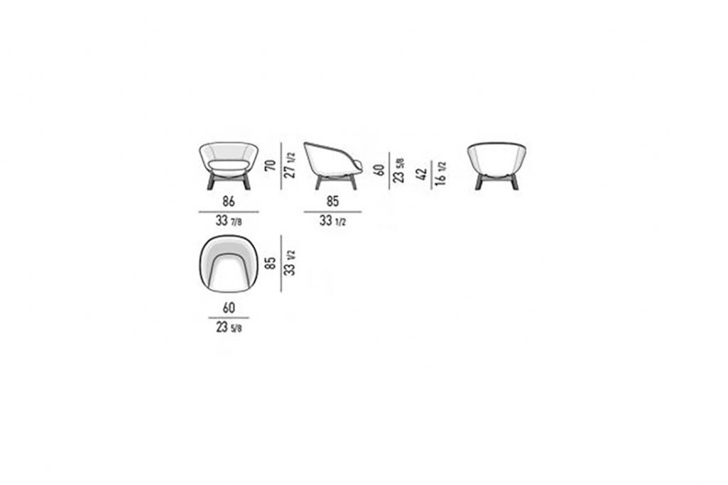 line drawing and dimensions for minotti russel armchair fixed