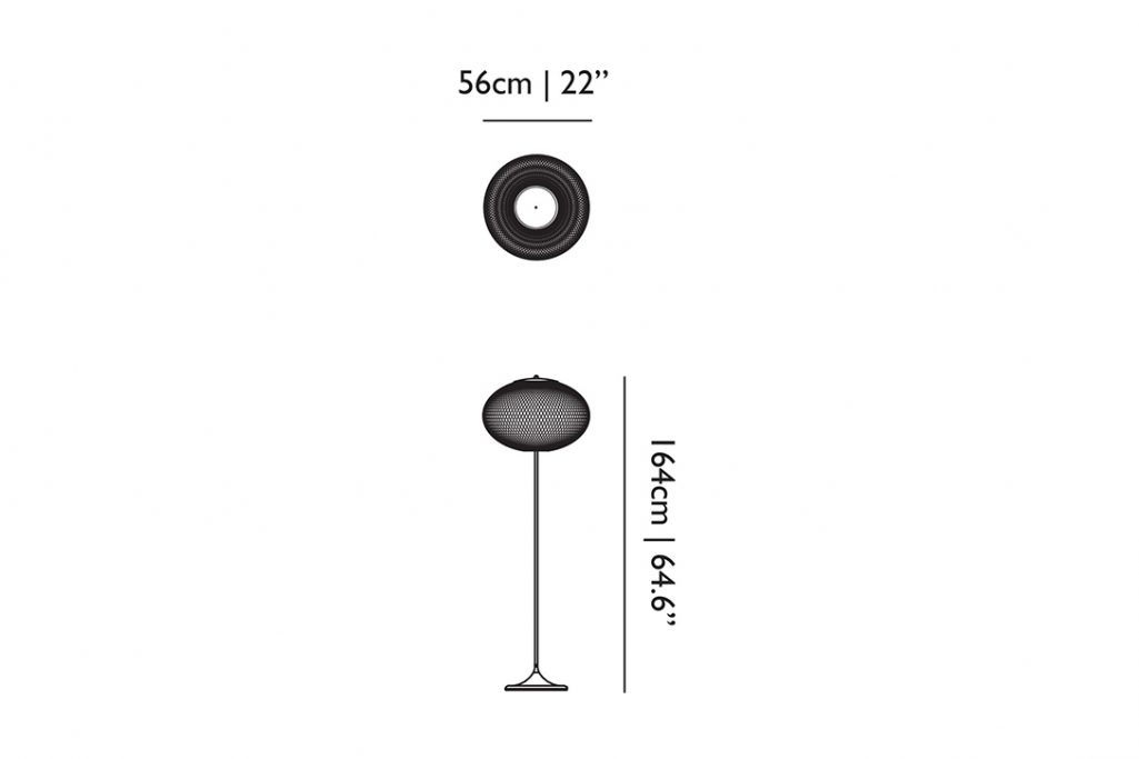 line drawing and dimensions for moooi nr2 floor lamp