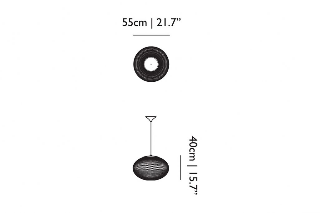 line drawing and dimensions for moooi nr2 pendant light