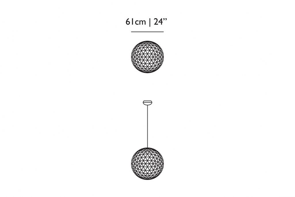 line drawing and dimensions for moooi raimond ii pendant light 61