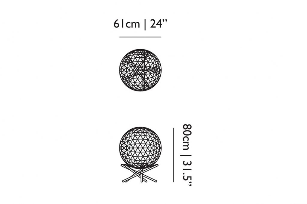 line drawing and dimensions for moooi raimond tensegrity floor lamp r61