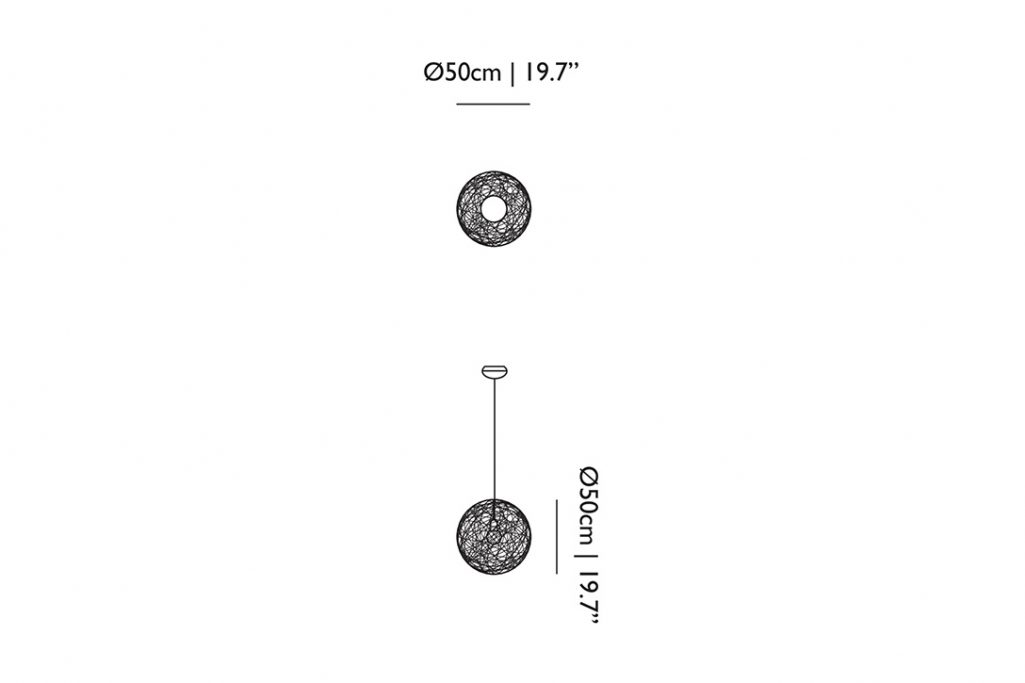 line drawing and dimensions for moooi random light II pendant small