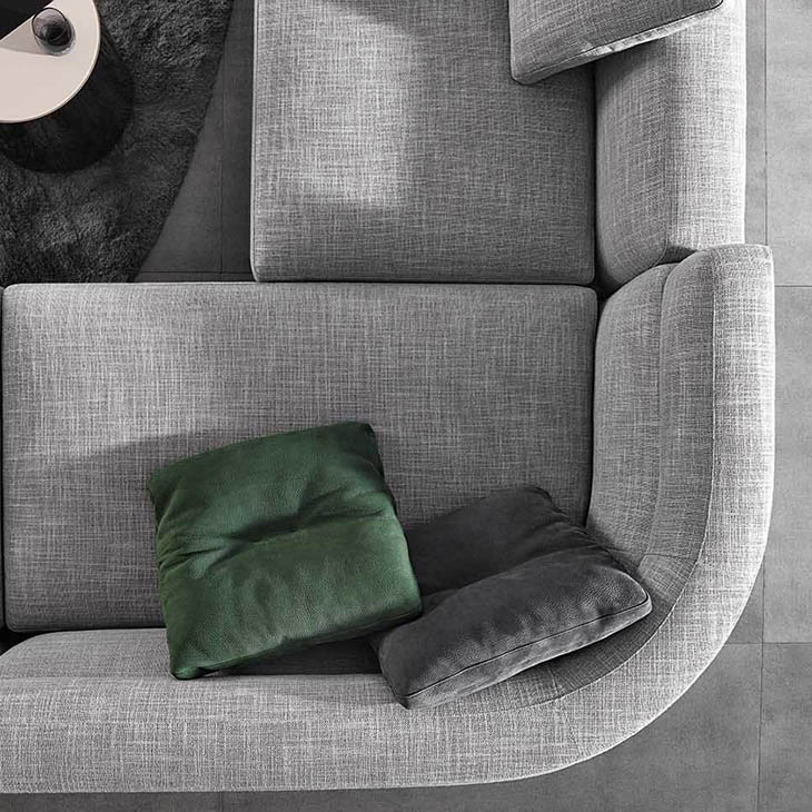 bird's eye view of a curved corner on the minotti alexander sofa