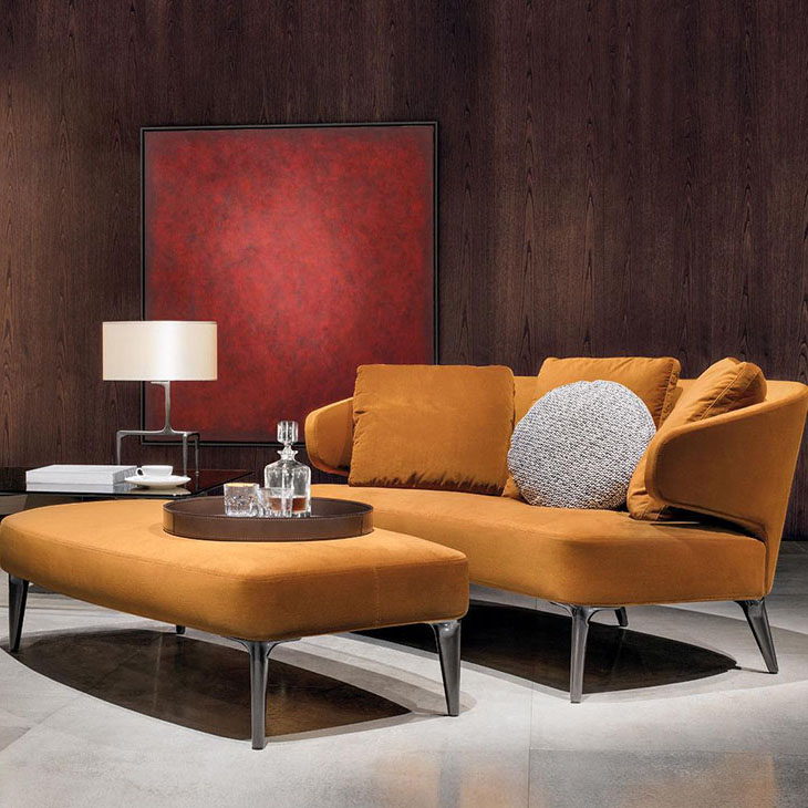 modern space featuring minotti aston sofa and bench