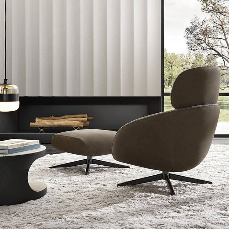 modern living room featuring minotti russell bergère and ottoman