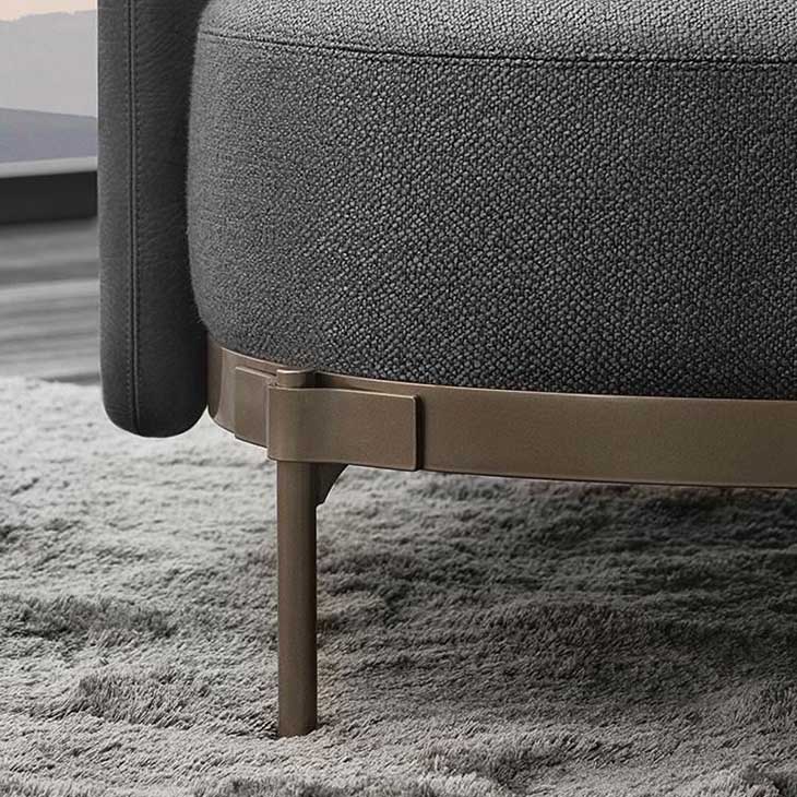 close up of "tape" detail on minotti tape armchair