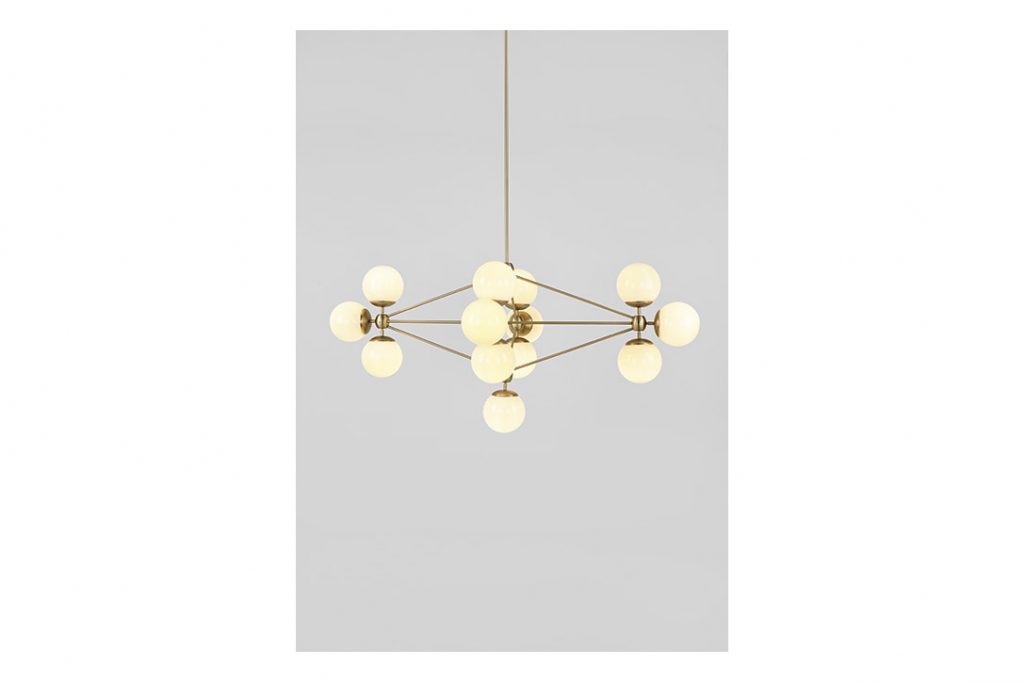 roll and hill modo chandelier diamond brass and cream