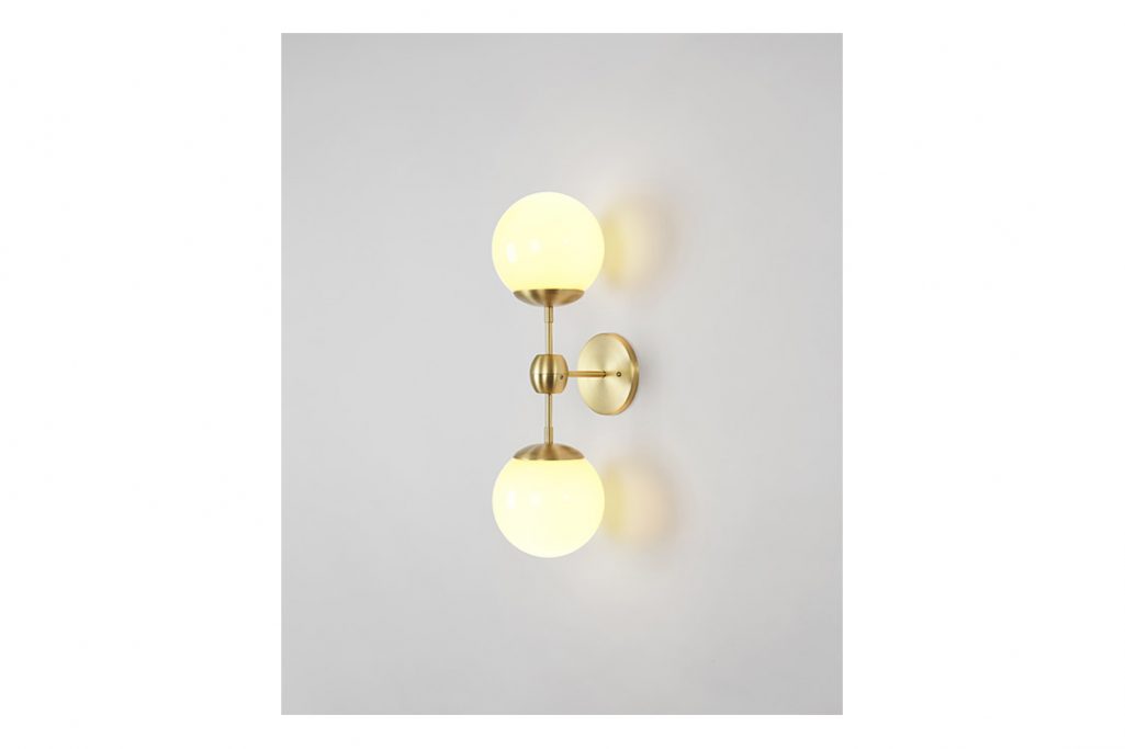 roll and hill modo sconce 2 globes brass and cream