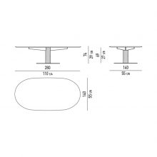 line drawing and dimensions for minotti bellagio dining table oval 110"