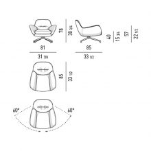 line drawing and dimensions for minotti jensen armchair