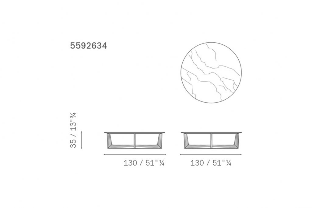 line drawing and dimensions for poltrona frau ilary coffee table