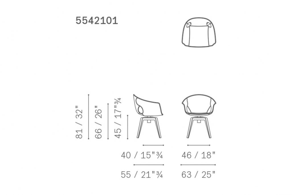 line drawing and dimensions for poltrona frau ginger dining chair swivel base