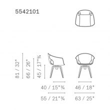 line drawing and dimensions for poltrona frau ginger dining chair swivel base