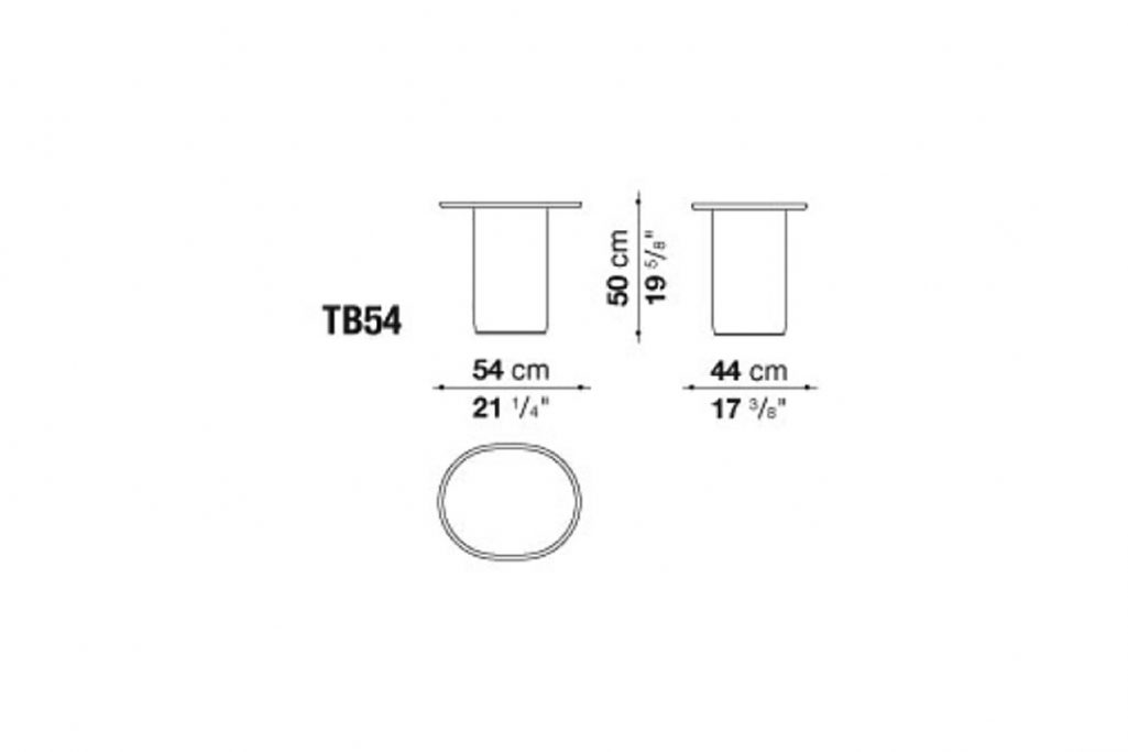 line drawing and dimensions for b&b italia button table tb54