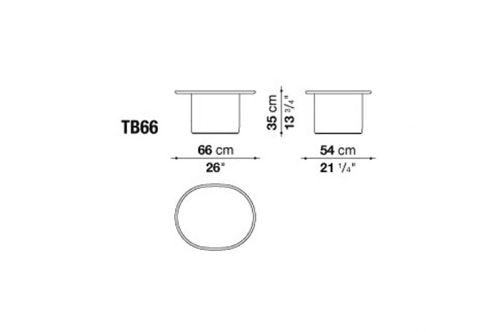line drawing and dimensions for b&b italia button table tb66