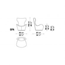 line drawing and dimensions for a b&b italia grande papilio armchair