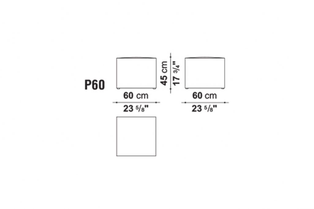 line drawing and dimensions for b&b italia p60 ottoman