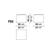 line drawing and dimensions for b&b italia p60 ottoman