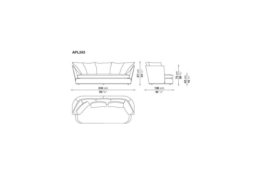 line drawing and dimensions for maxalto apollo sofa APL243