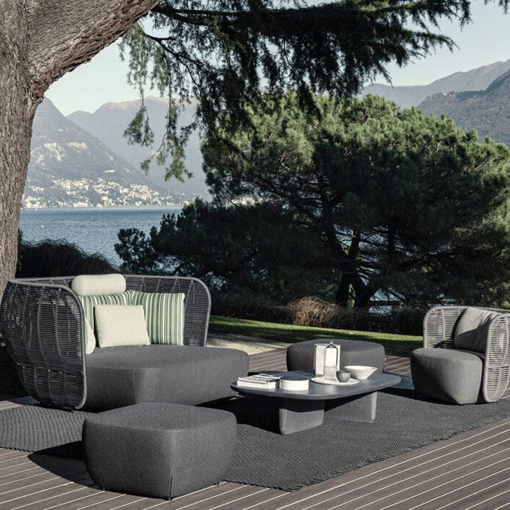 b&b italia bay outdoor island and armchair in situ