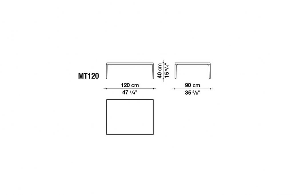 line drawing and dimensions for b&b italia michel coffee table mt120