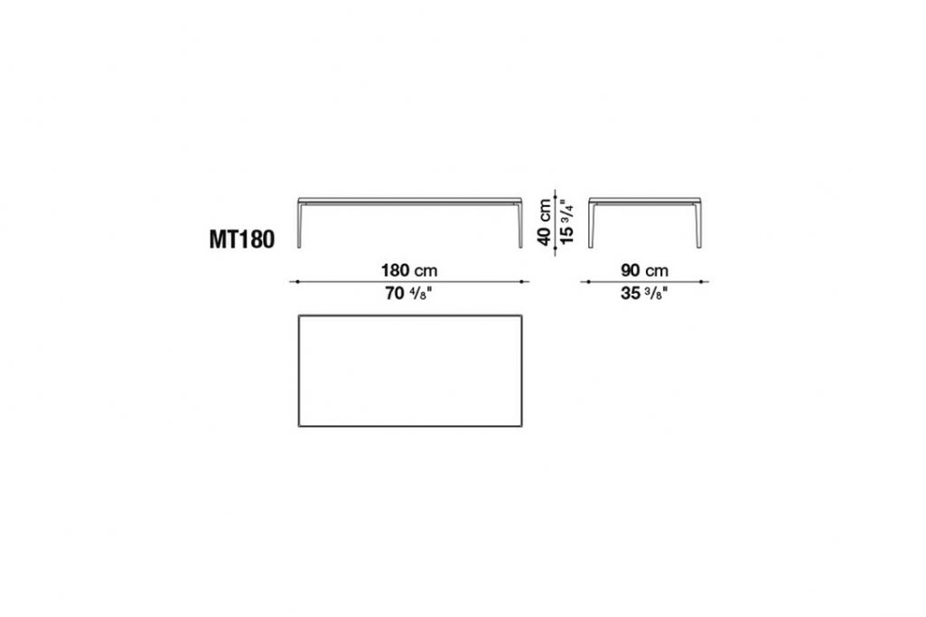 line drawing and dimensions for b&b italia michel coffee table mt180