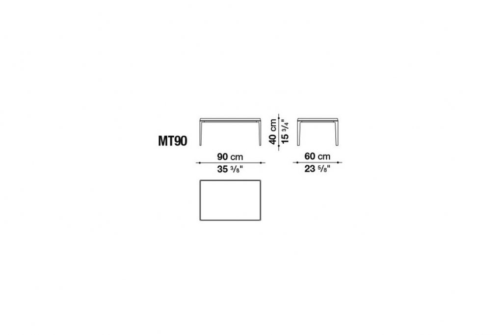 line drawing and dimensions for b&b italia michel coffee table mt90