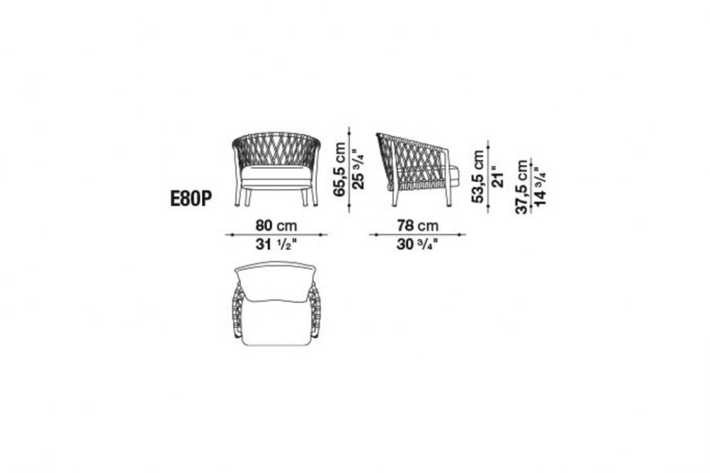 line drawing and dimensions for b&b italia erica outdoor armchair