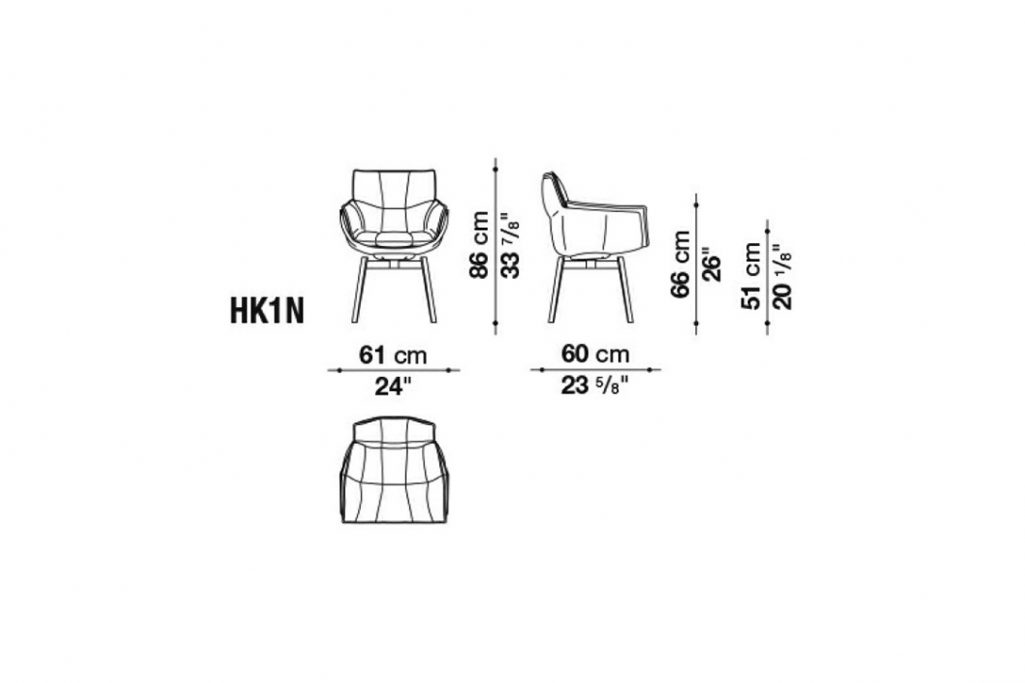 line drawing and dimensions for a b&b italia husk outdoor dining chair